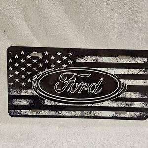 Ford Black and White American Flag License Plate